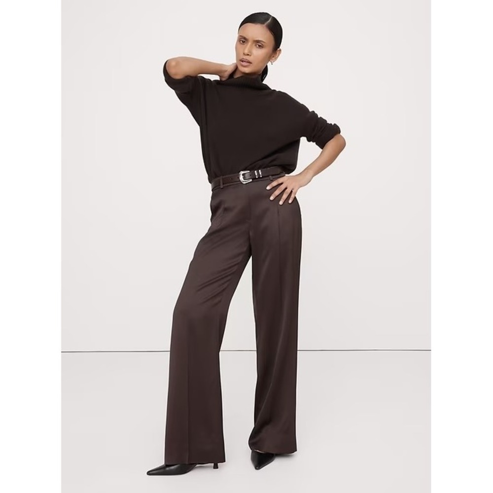 Banana Republic High-Rise Wide-Leg Italian Satin Pant 20 Brown Plus  Womens